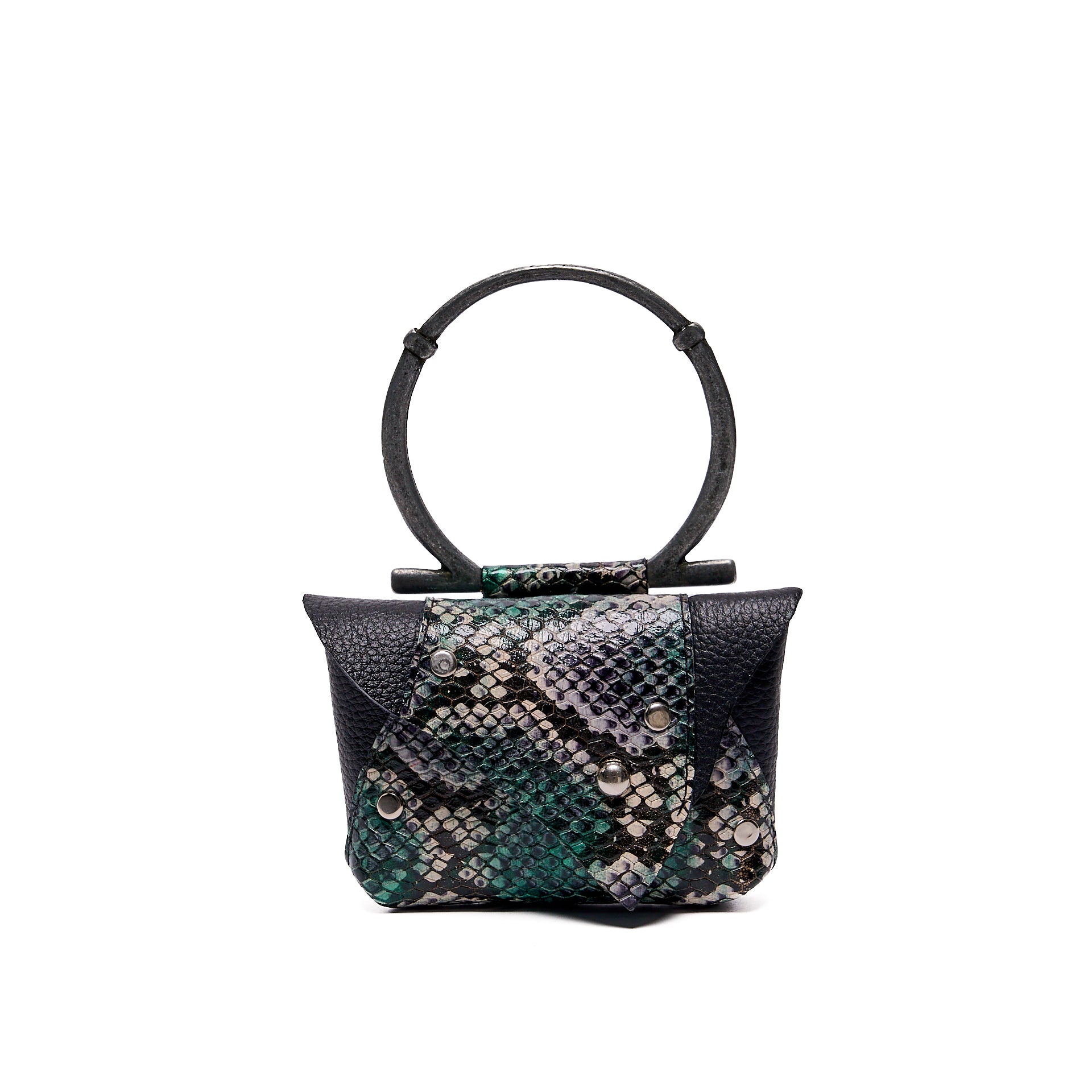 EDITH MICRO COIN PURSE BLACK GRAIN WITH GREEN-GREY PYTHON