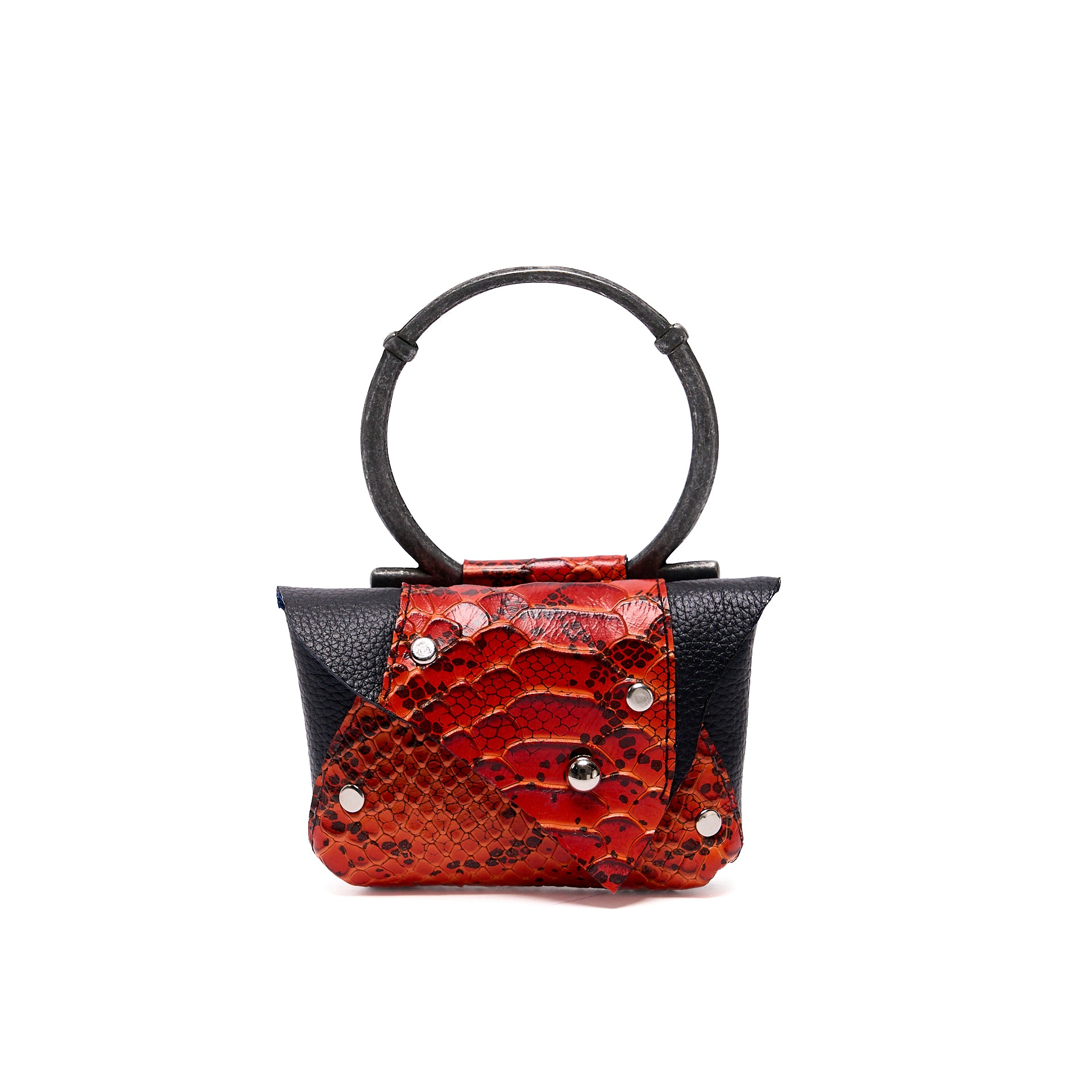 EDITH MICRO COIN PURSE BLACK GRAIN WITH ORANGE PYTHON