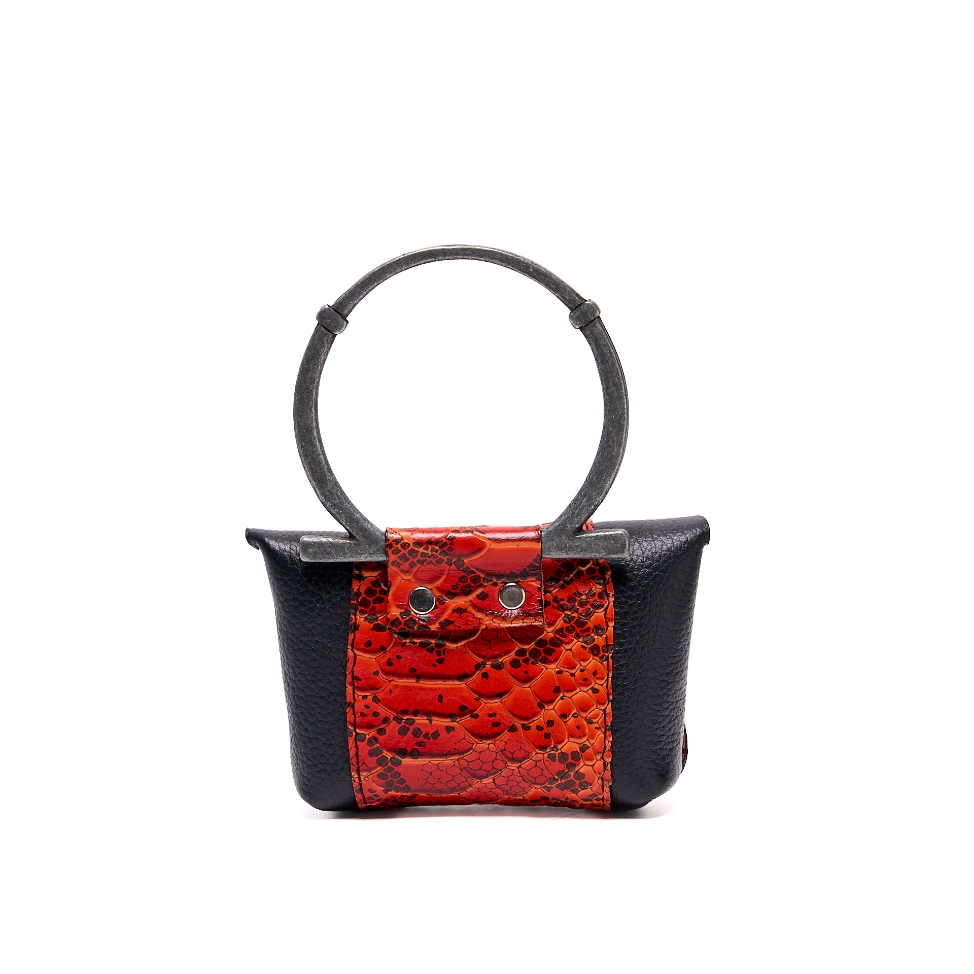 EDITH MICRO COIN PURSE BLACK GRAIN WITH ORANGE PYTHON