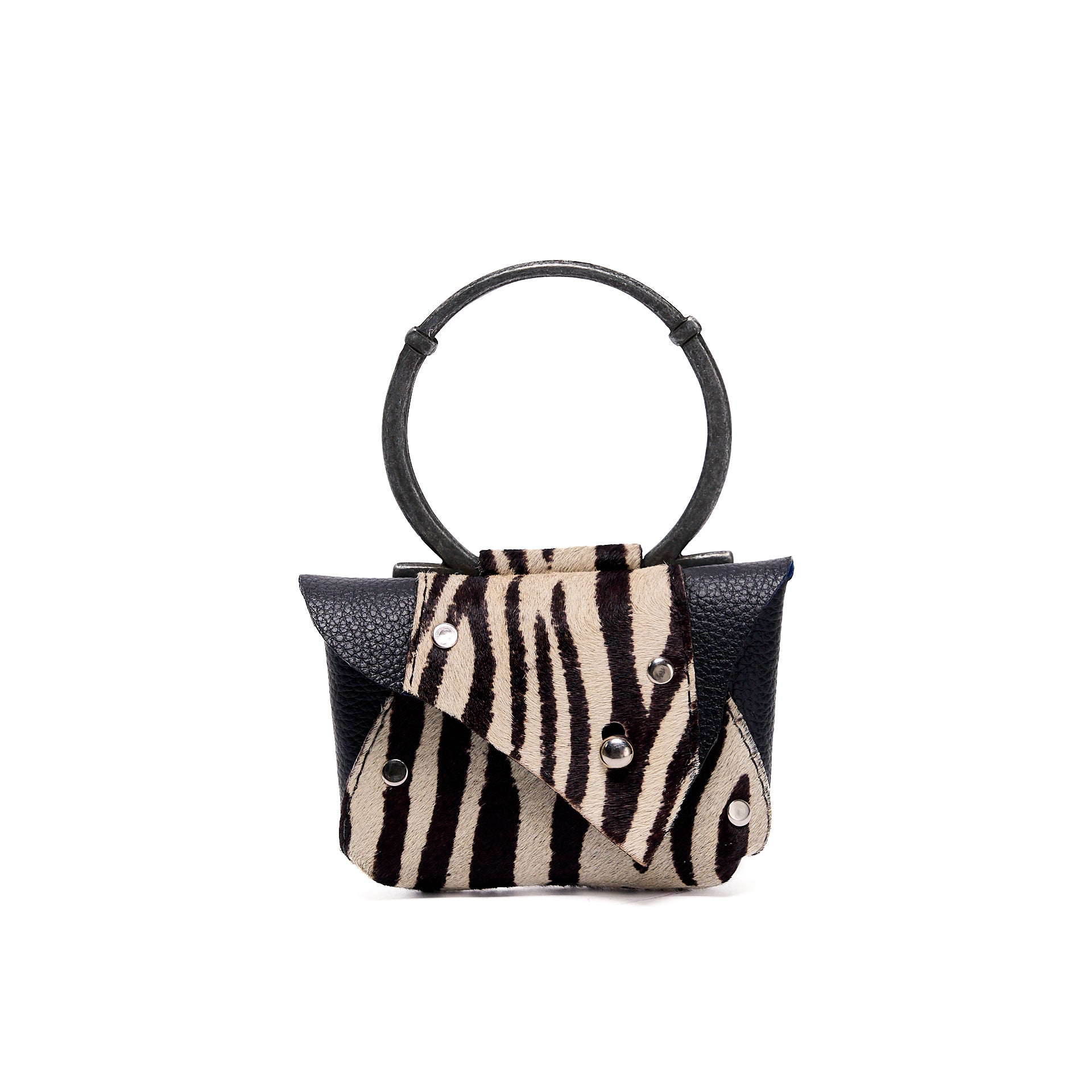 EDITH MICRO COIN PURSE BLACK GRAIN WITH ZEBRA COW HAIR