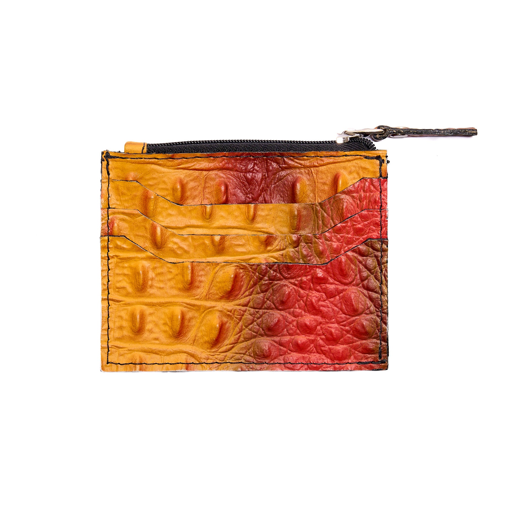 CREDIT CARD HOLDER WITH ZIPPER MIDDLE POCKET AMBER CROCODILE