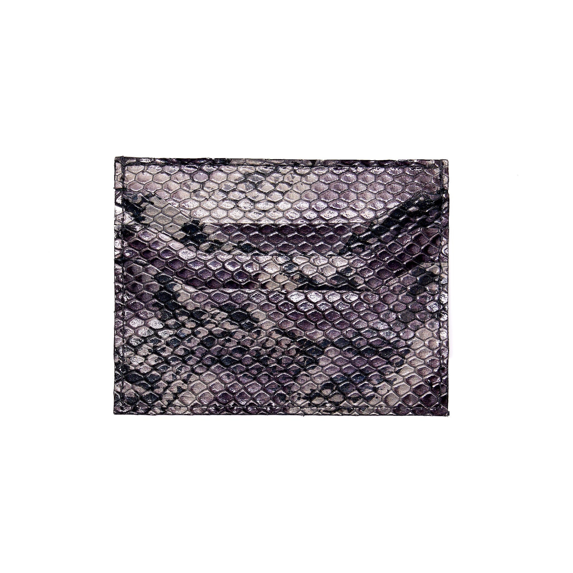 CREDIT CARD HOLDER WITH OPEN MIDDLE POCKET PURPLE PYTHON CARD HOLDER