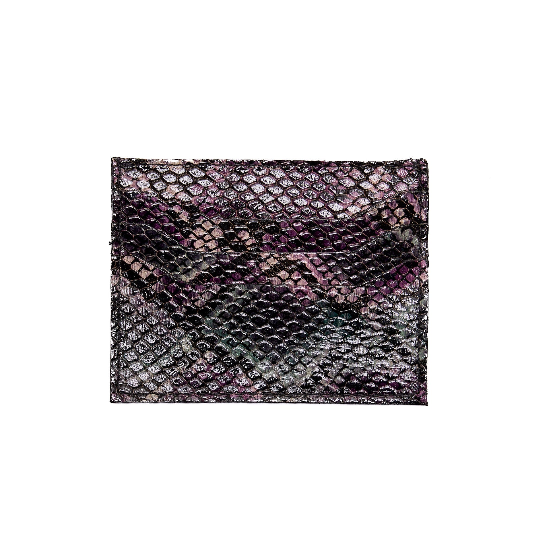 CREDIT CARD HOLDER WITH OPEN MIDDLE POCKET PURPLE PYTHON CARD HOLDER