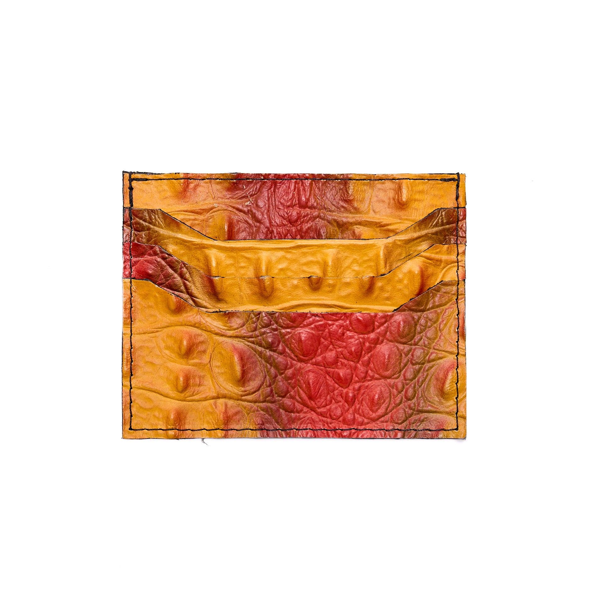 CREDIT CARD HOLDER WITH OPEN MIDDLE POCKET AMBER CROCODILE CARD HOLDER
