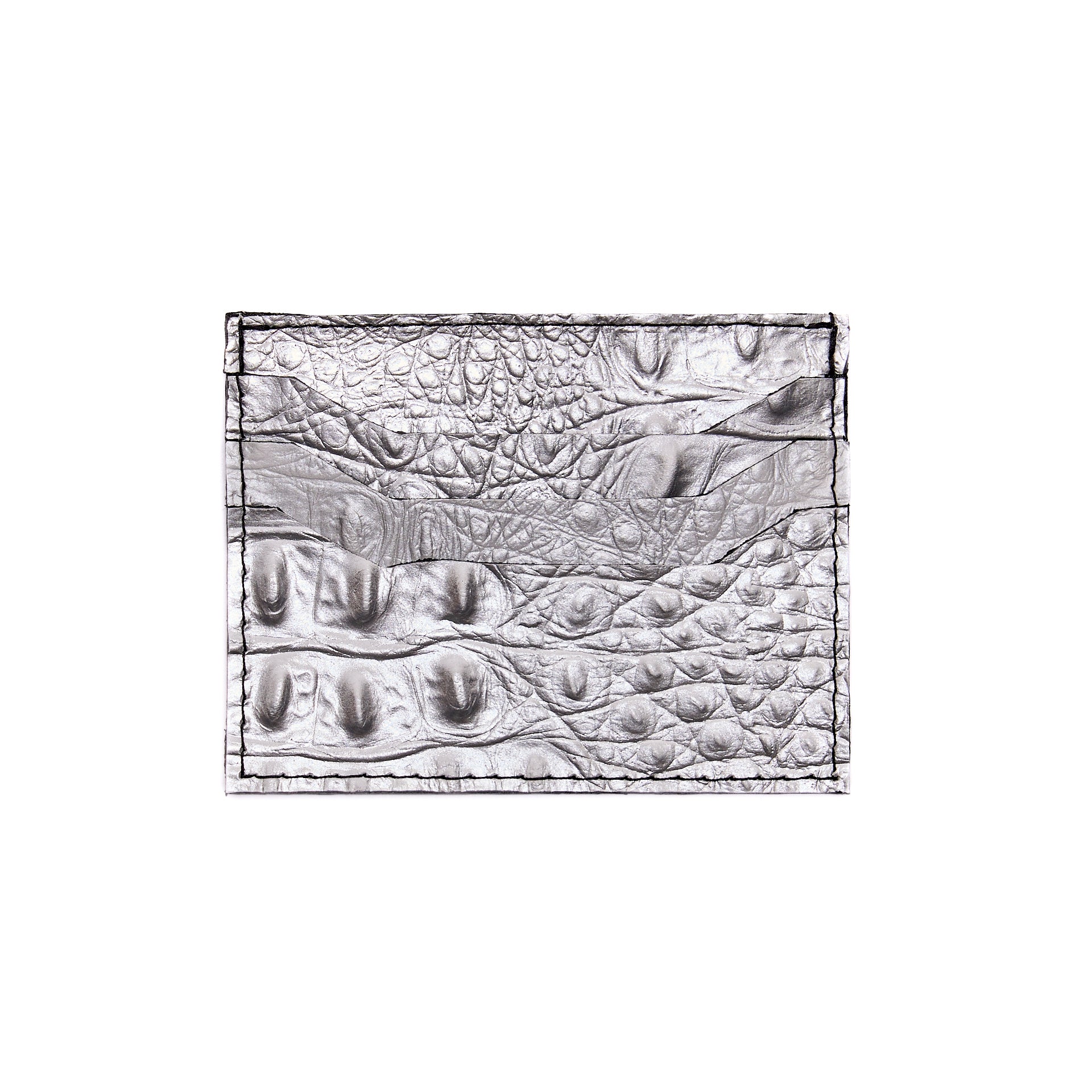 CREDIT CARD HOLDER WITH OPEN MIDDLE POCKET SILVER CROCODILE CARD HOLDER