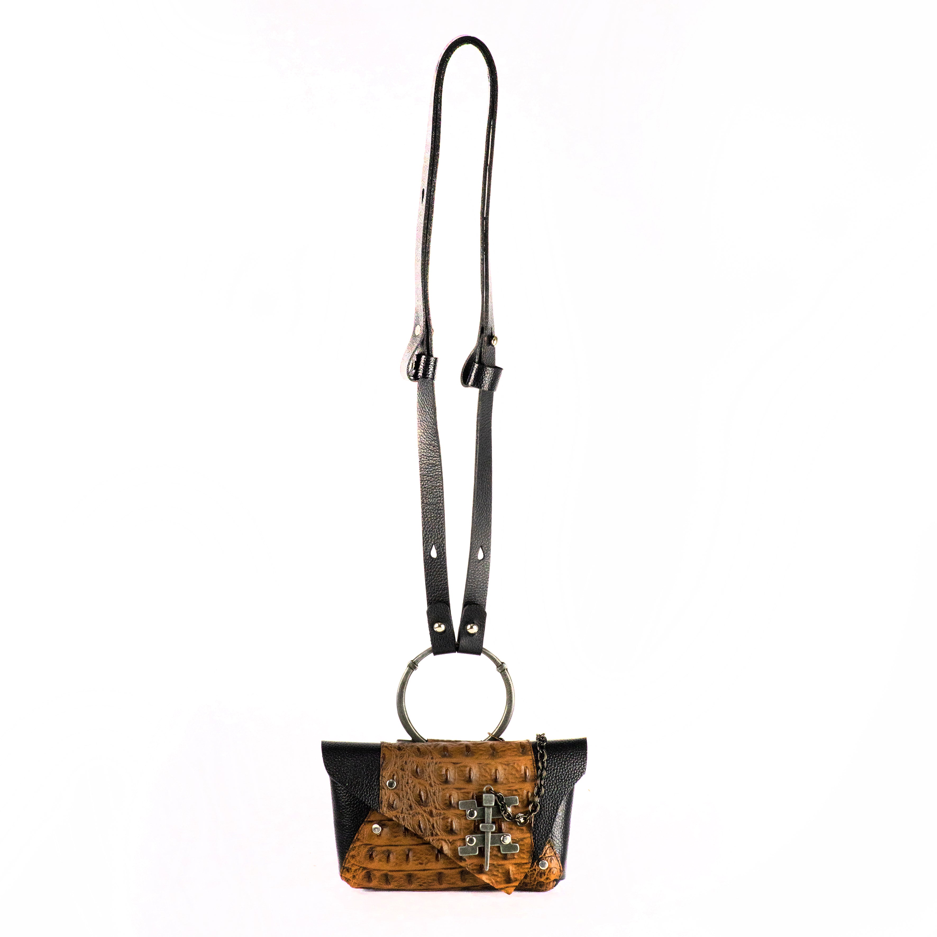 EDITH MINI BAG BLACK AND BROWN CROCODILE