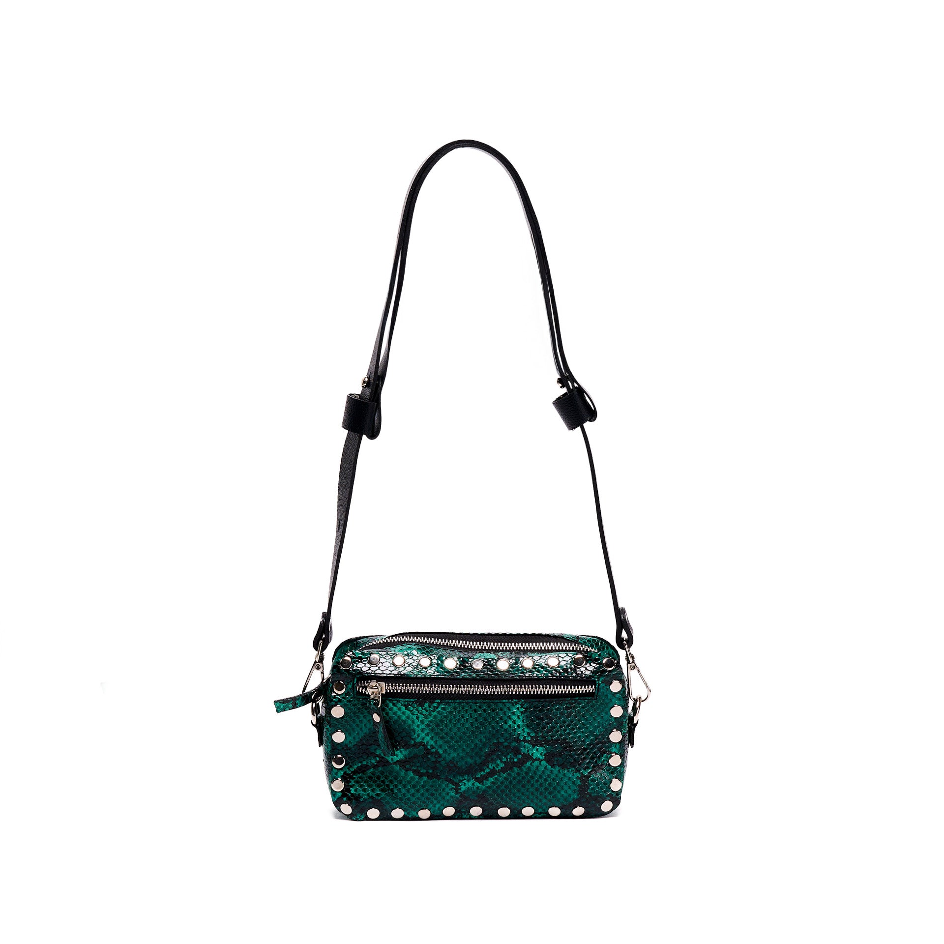 VICTORIA CAMERA BAG BLACK AND GREEN PYTHON