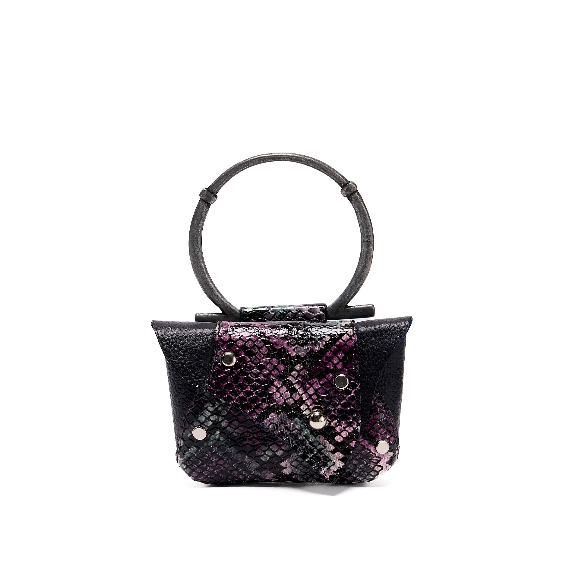 EDITH MICRO COIN PURSE BLACK GRAIN WITH PURPLE PYTHON