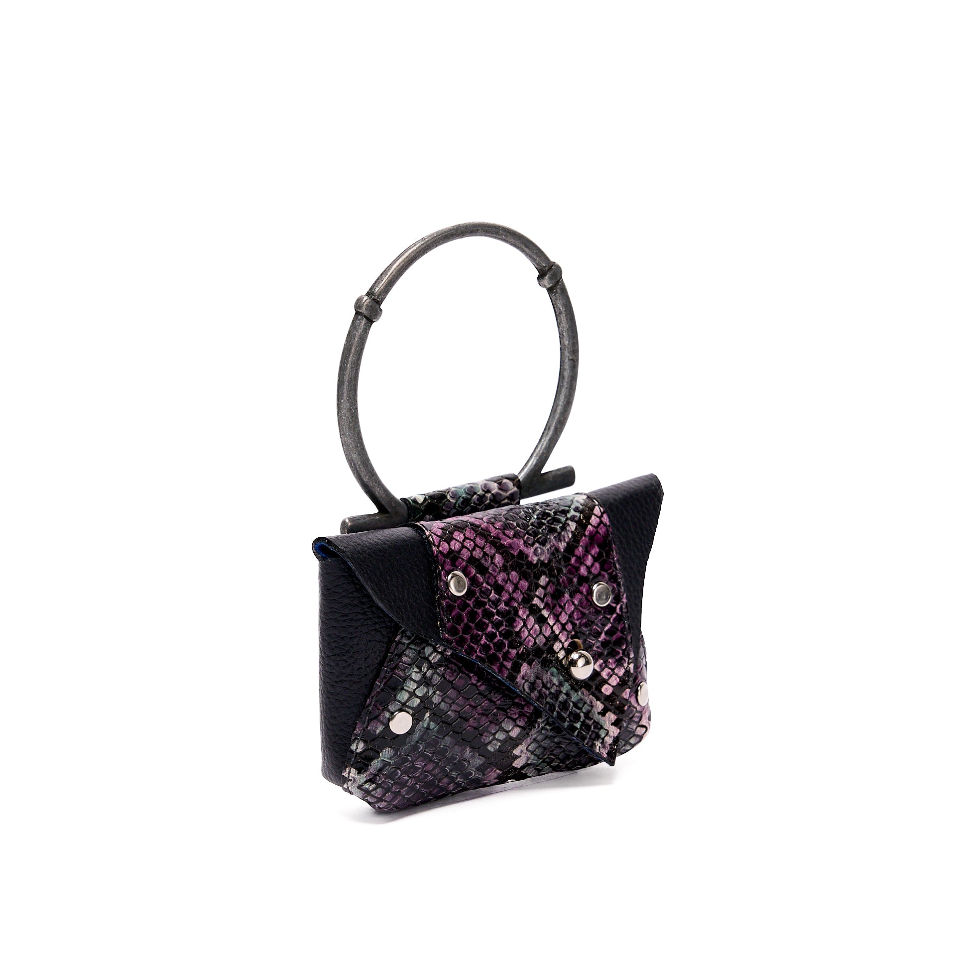 EDITH MICRO COIN PURSE BLACK GRAIN WITH PURPLE PYTHON