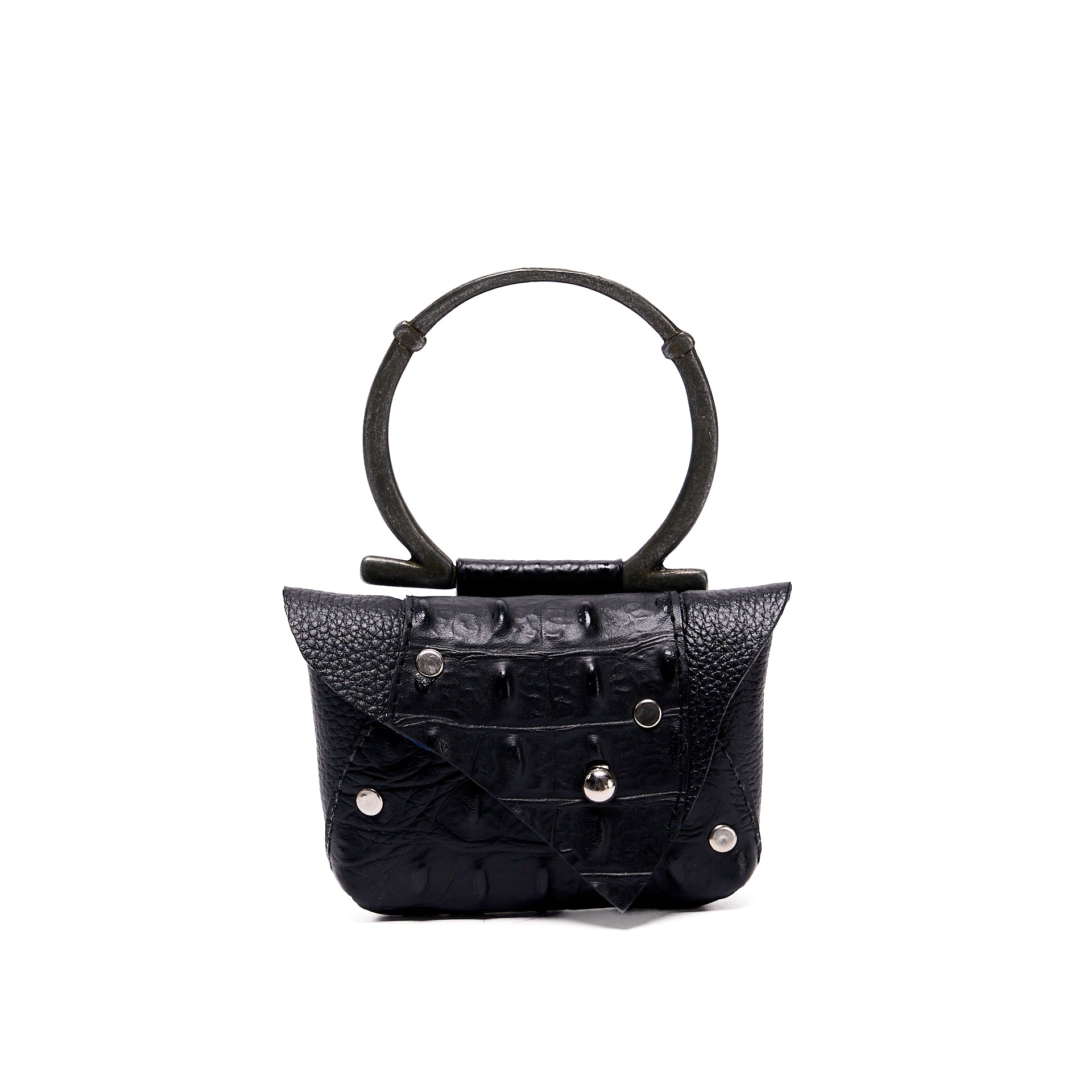 EDITH MICRO COIN PURSE BLACK GRAIN WITH BLACK CROCODILE LEATHER