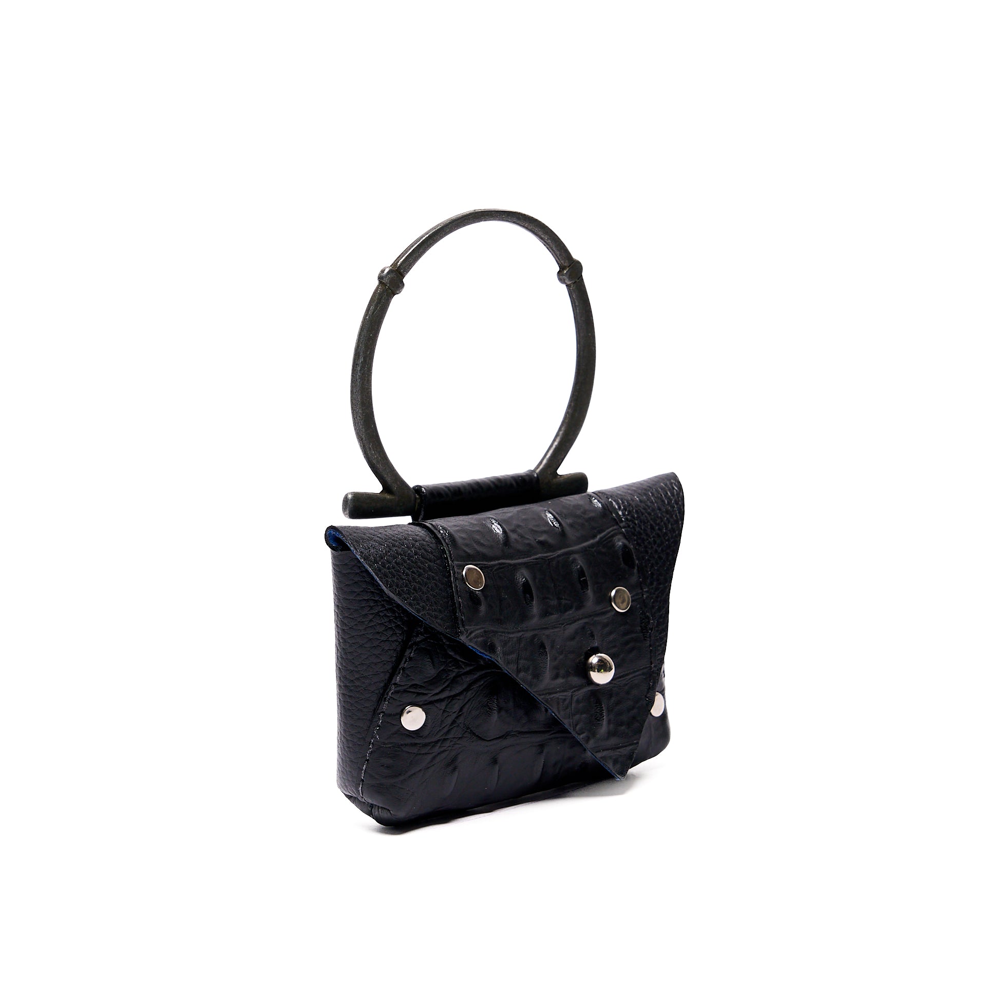 EDITH MICRO COIN PURSE BLACK GRAIN WITH BLACK CROCODILE LEATHER