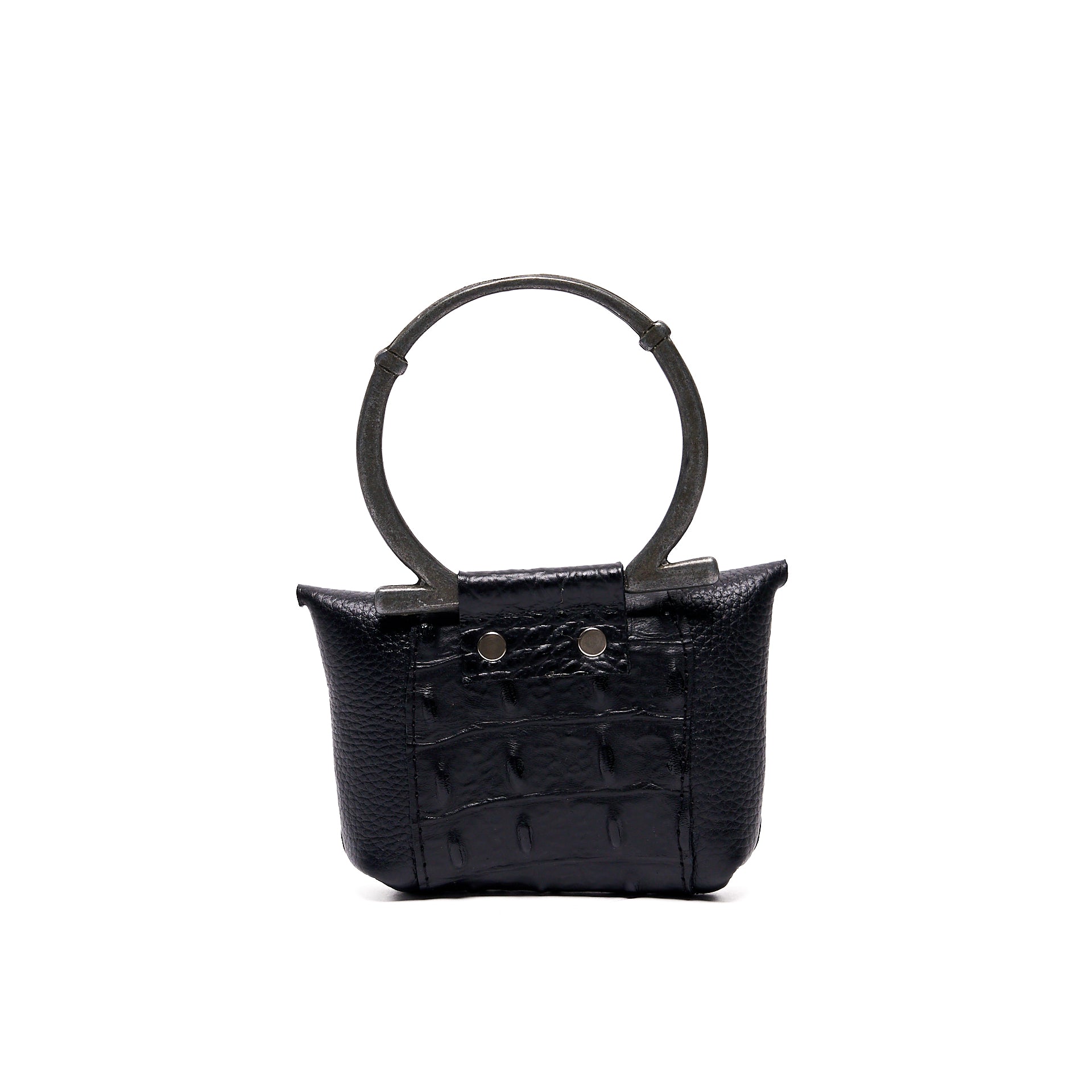 EDITH MICRO COIN PURSE BLACK GRAIN WITH BLACK CROCODILE LEATHER