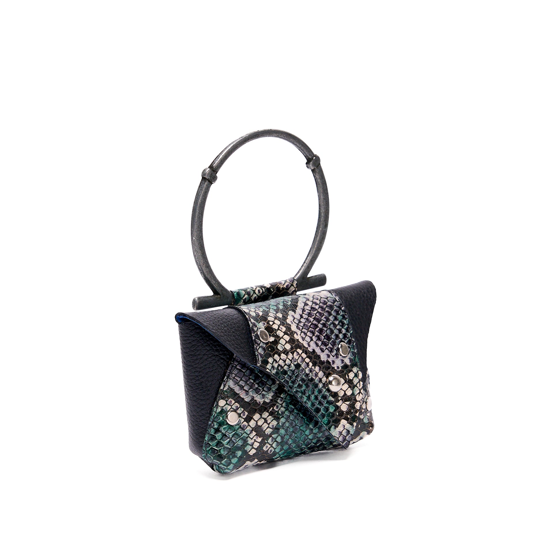 EDITH MICRO COIN PURSE BLACK GRAIN WITH GREEN-GREY PYTHON