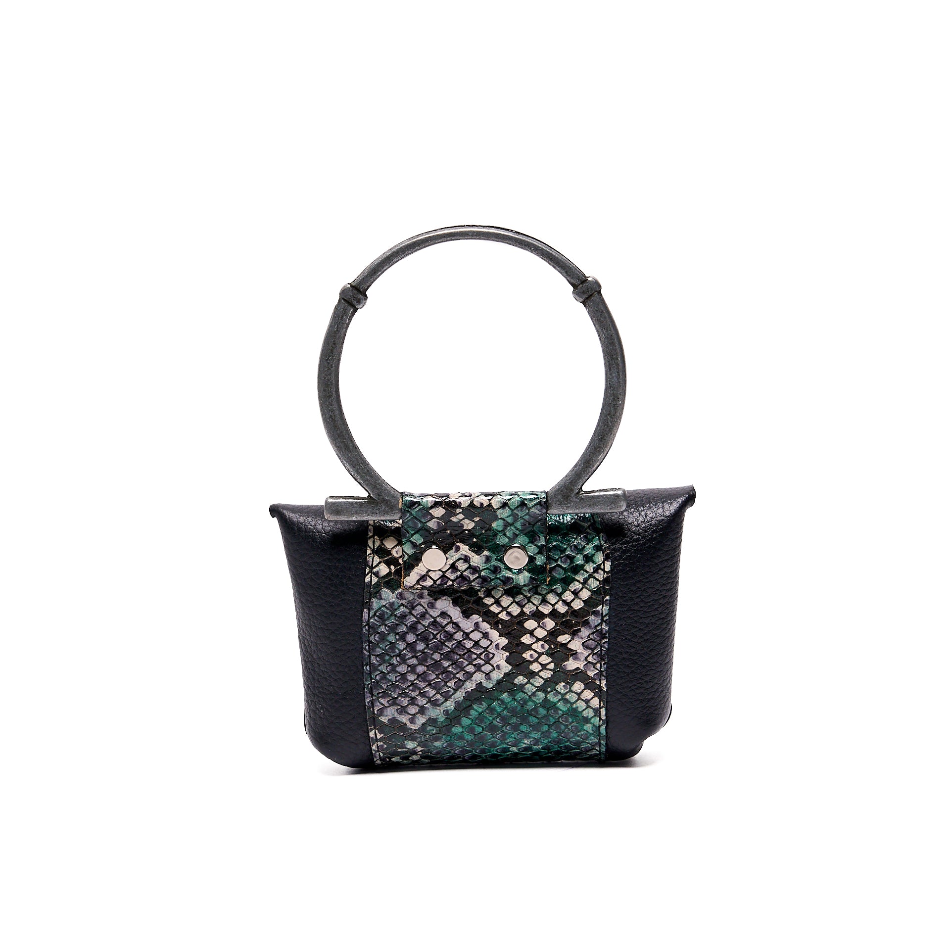 EDITH MICRO COIN PURSE BLACK GRAIN WITH GREEN-GREY PYTHON
