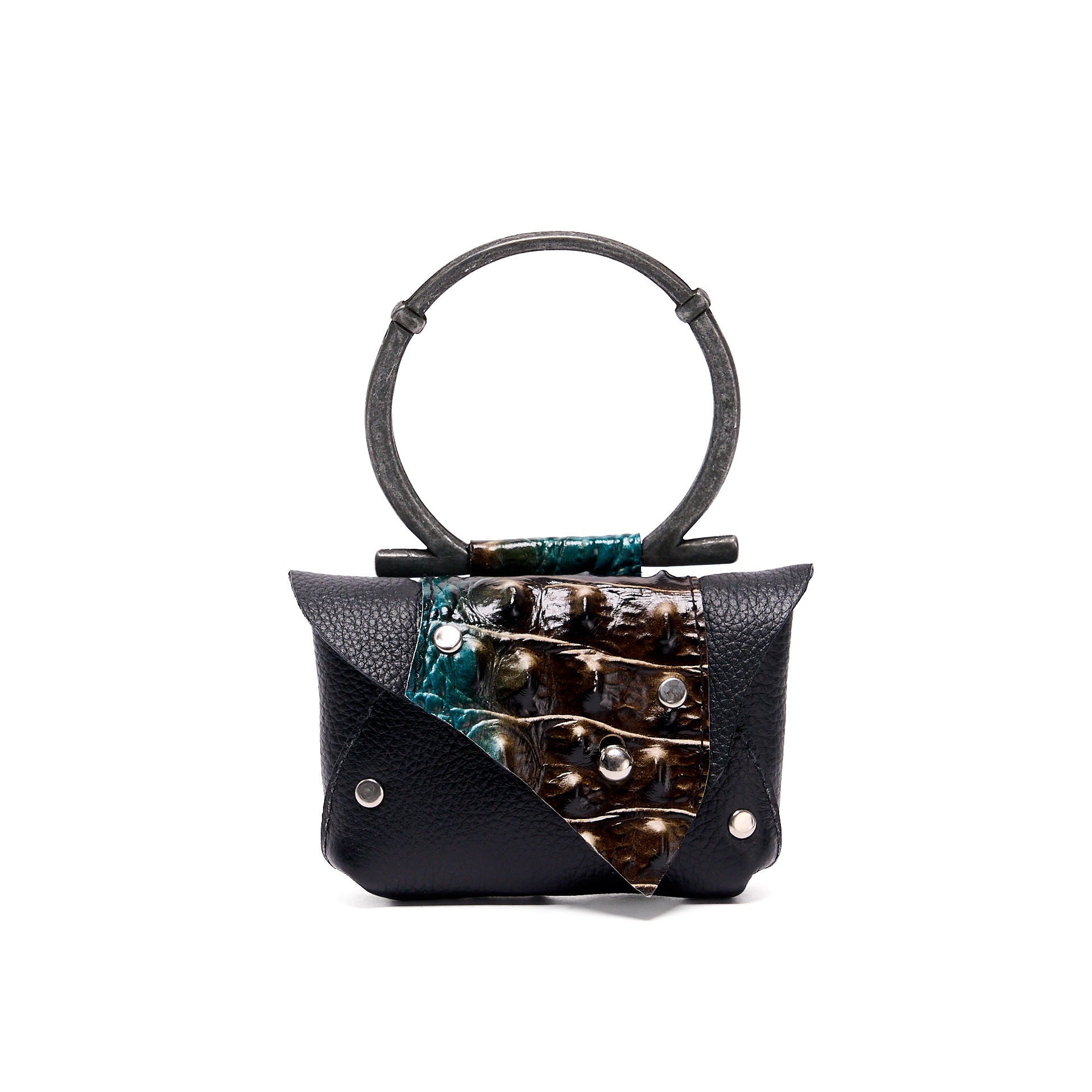 EDITH MICRO COIN PURSE BLACK GRAIN WITH TEAL MOCHA CROCODILE