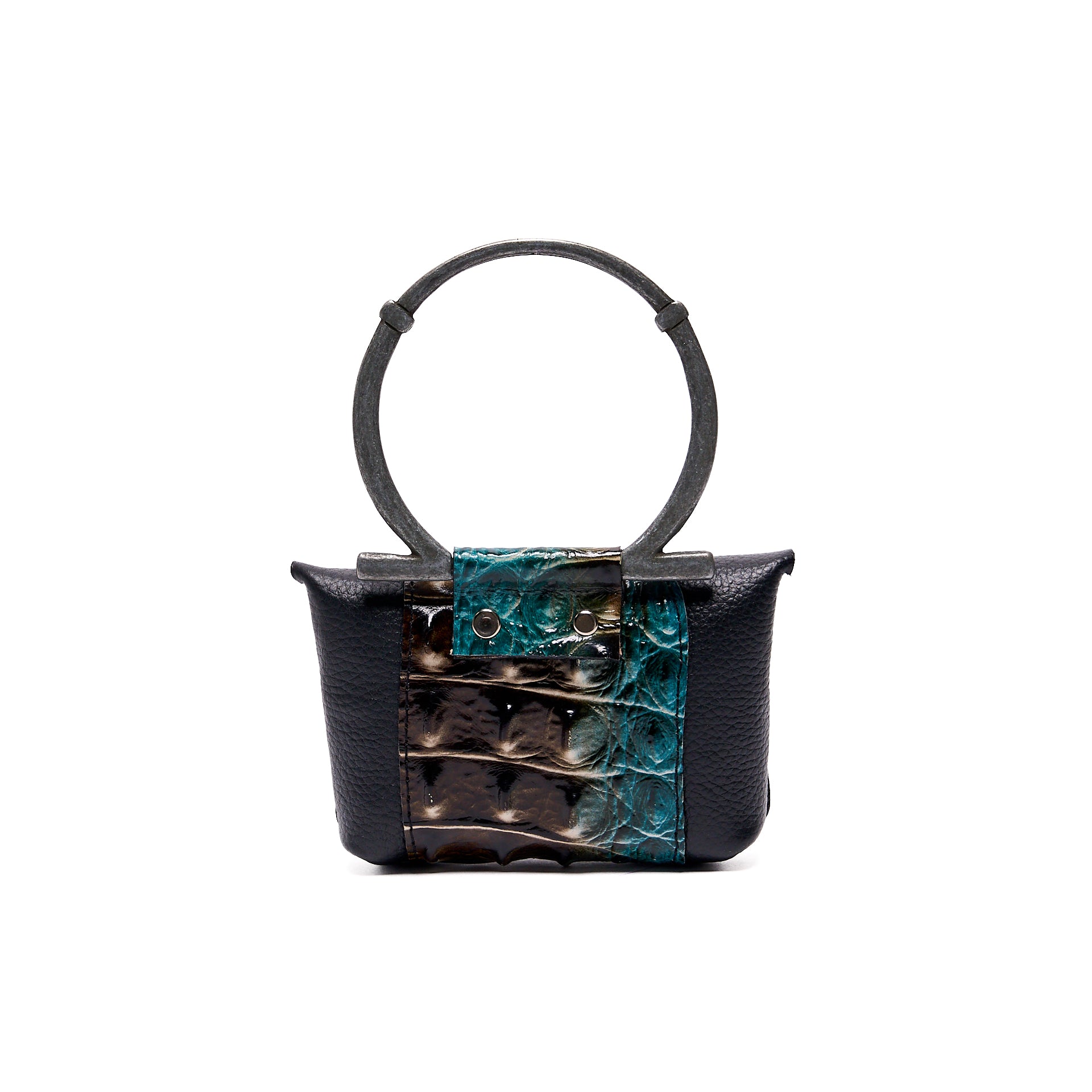 EDITH MICRO COIN PURSE BLACK GRAIN WITH TEAL MOCHA CROCODILE