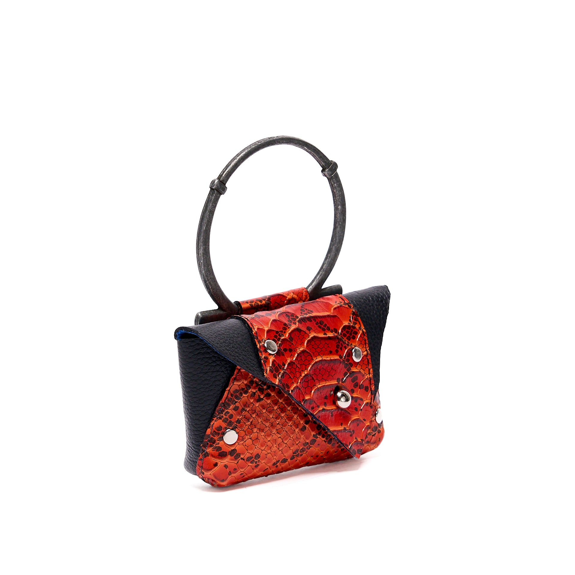 EDITH MICRO COIN PURSE BLACK GRAIN WITH ORANGE PYTHON
