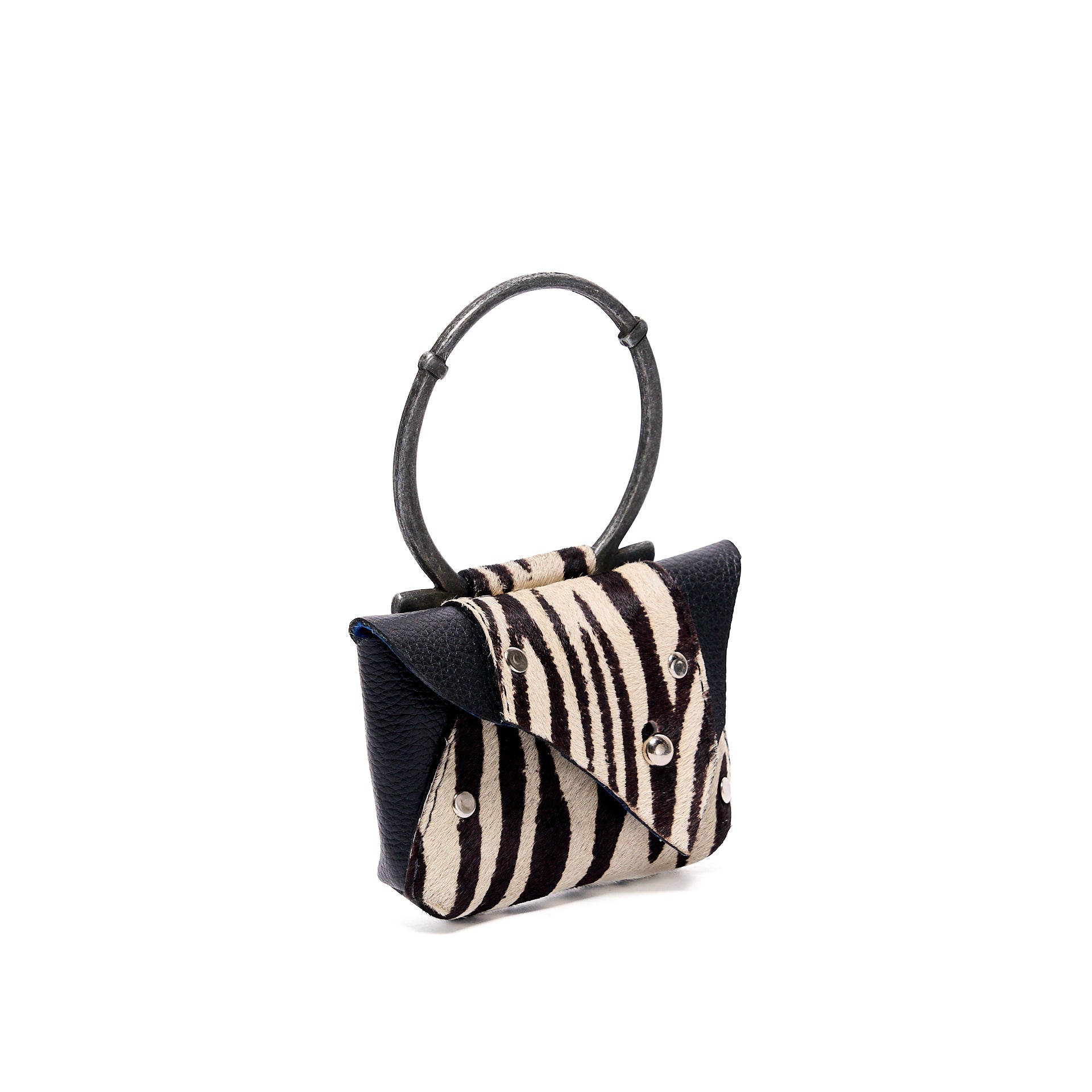 EDITH MICRO COIN PURSE BLACK GRAIN WITH ZEBRA COW HAIR