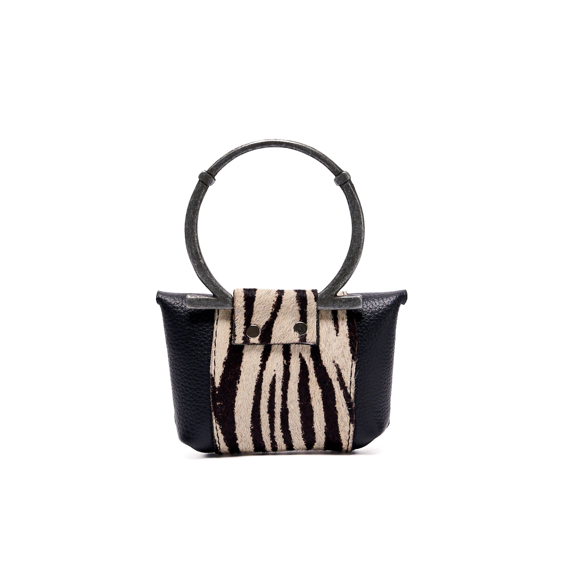 EDITH MICRO COIN PURSE BLACK GRAIN WITH ZEBRA COW HAIR